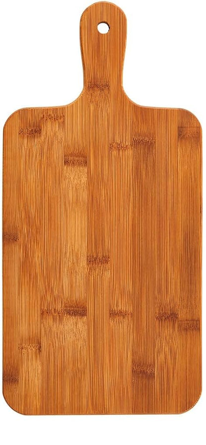 Set of bamboo cutting boards with handles on a white background