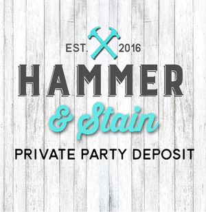 Logo for 'Hammer & Stain' with text 'Est. 2016' on a wooden background.