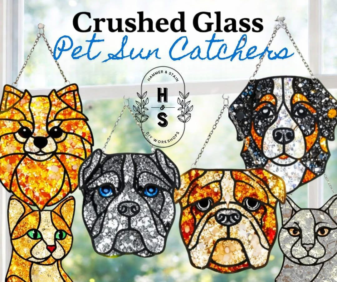 Pet sun catchers with dog and cat designs on a white background